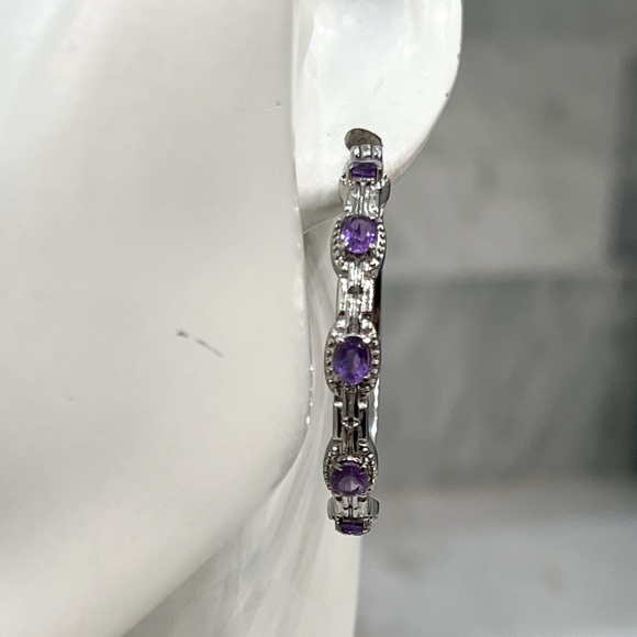African Amethyst Large Silver Hoop Earrings - Picture 6 of 13